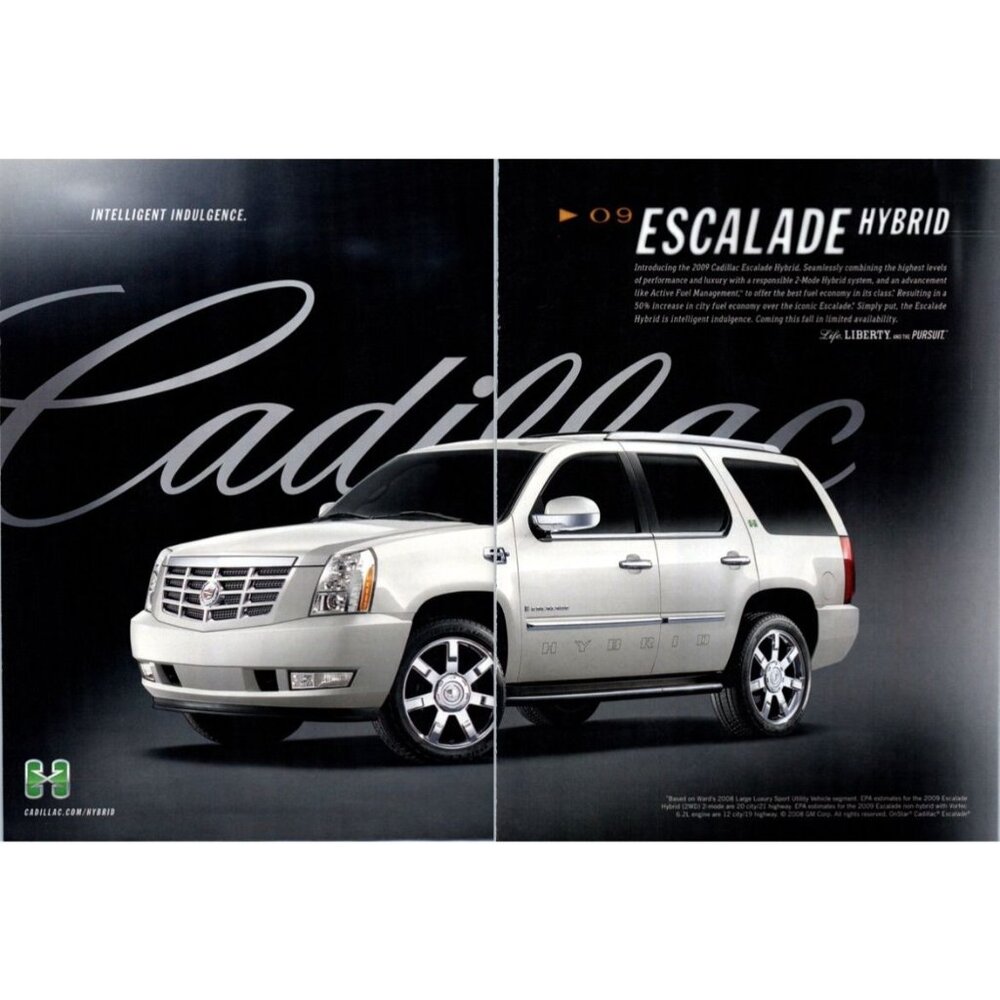2009 Cadillac Escalade Hybrid Luxury SUV 2 Page Vintage Print Ad Wall Art